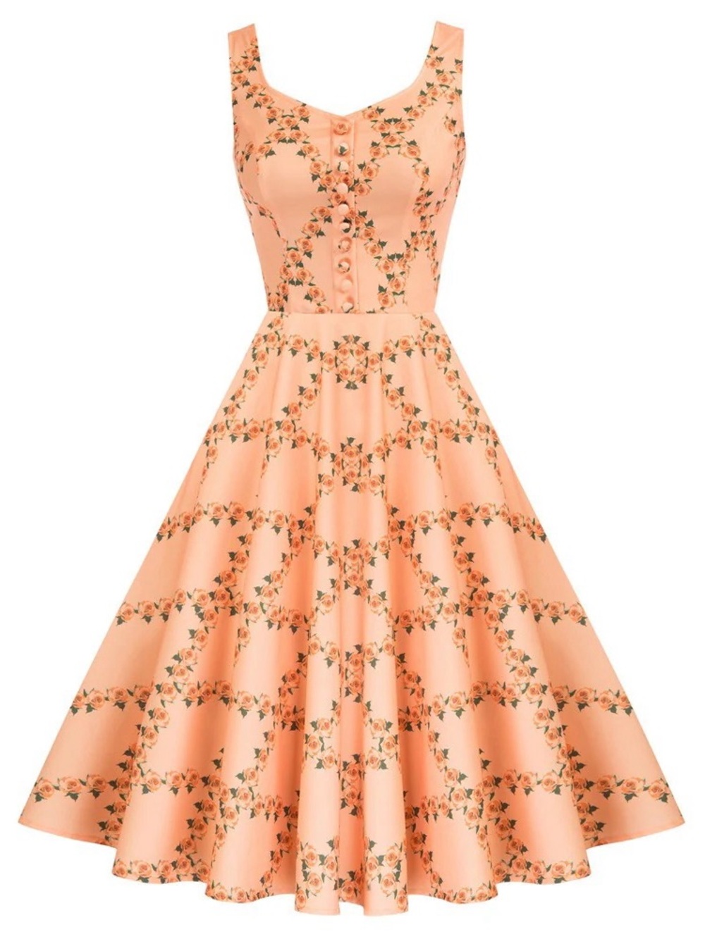 NWT Belle Poque Retro Pinup Dress Peach Coral Roses XXL (Fits 2X 3X)